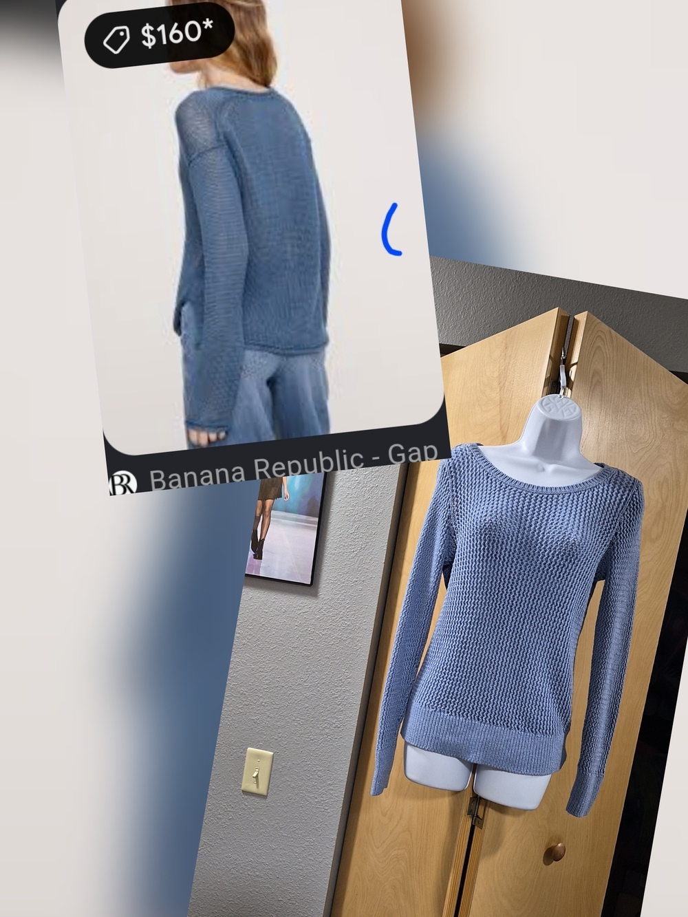 Banana Republic Light Blue Open-Knit Crewneck Sweater